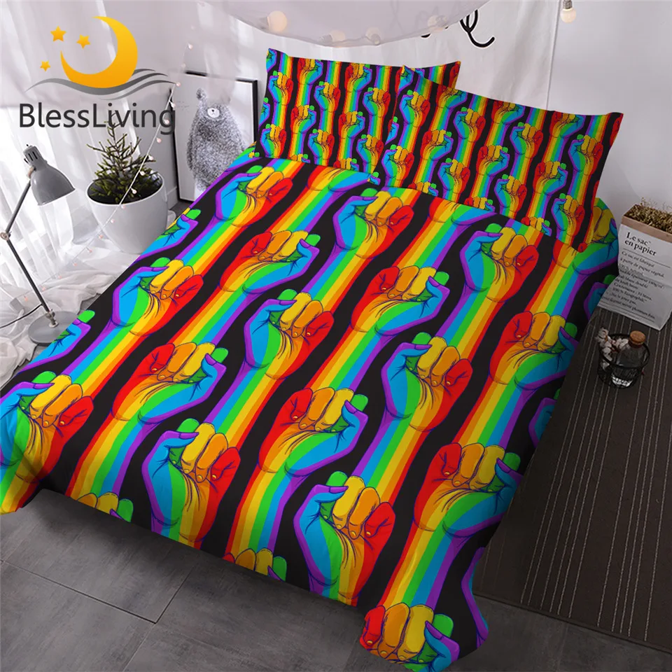 BlessLiving Fist Duvet Cover Set Rainbow Color Bedding Set Striped Bedlinen Realistic Style Bed Cover Colorful Juego De Cama