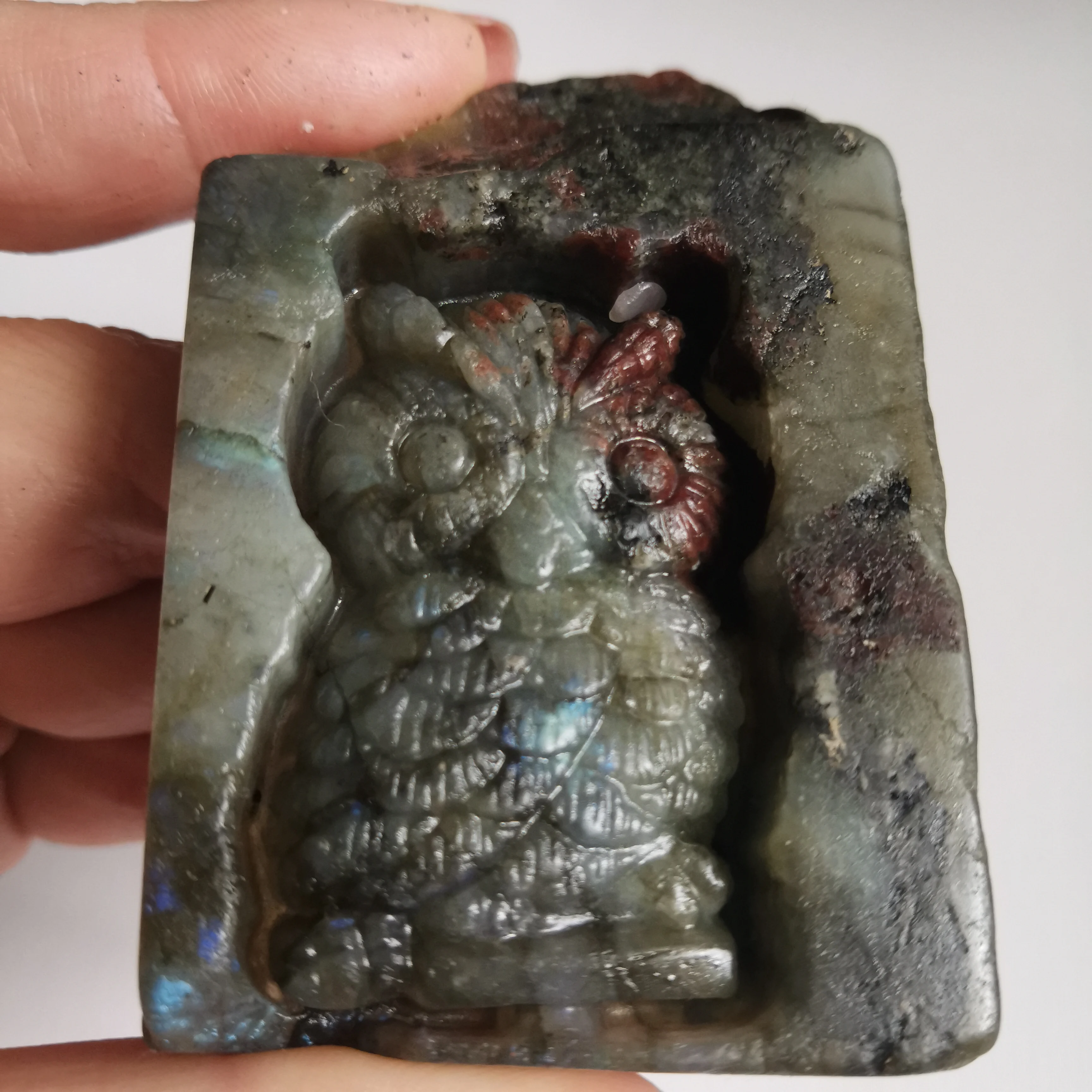 Dohaibogoo исцеляющая Сова 94 г красочные натуральные Лабрадорит резные украшения