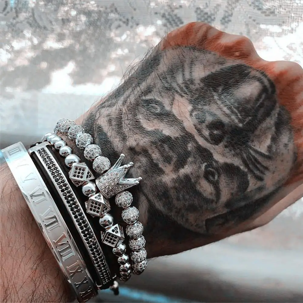 3 шт./компл. мужской браслет ювелирные изделия Корона Подвески бусины Макраме