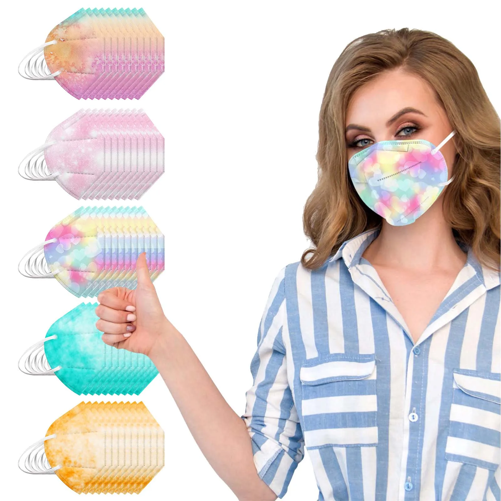 

50pc Safe Adult Protection Masks Colorful Pattern Pm2.5 Dust-proof Reusable 95% Filter Masque Tissus Lavable No Decoration