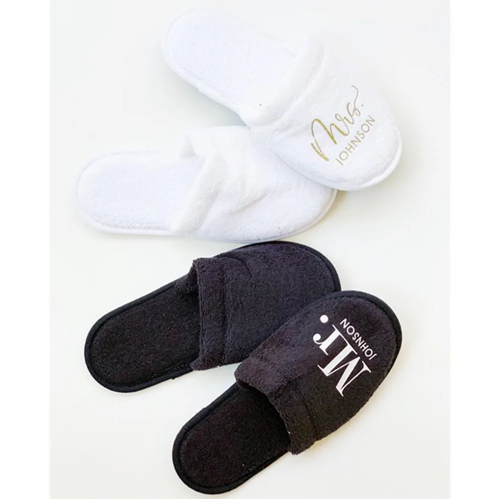 Шлепанцы для жениха и невесты персонализируемые золотые шлепанцы mr &amp miss