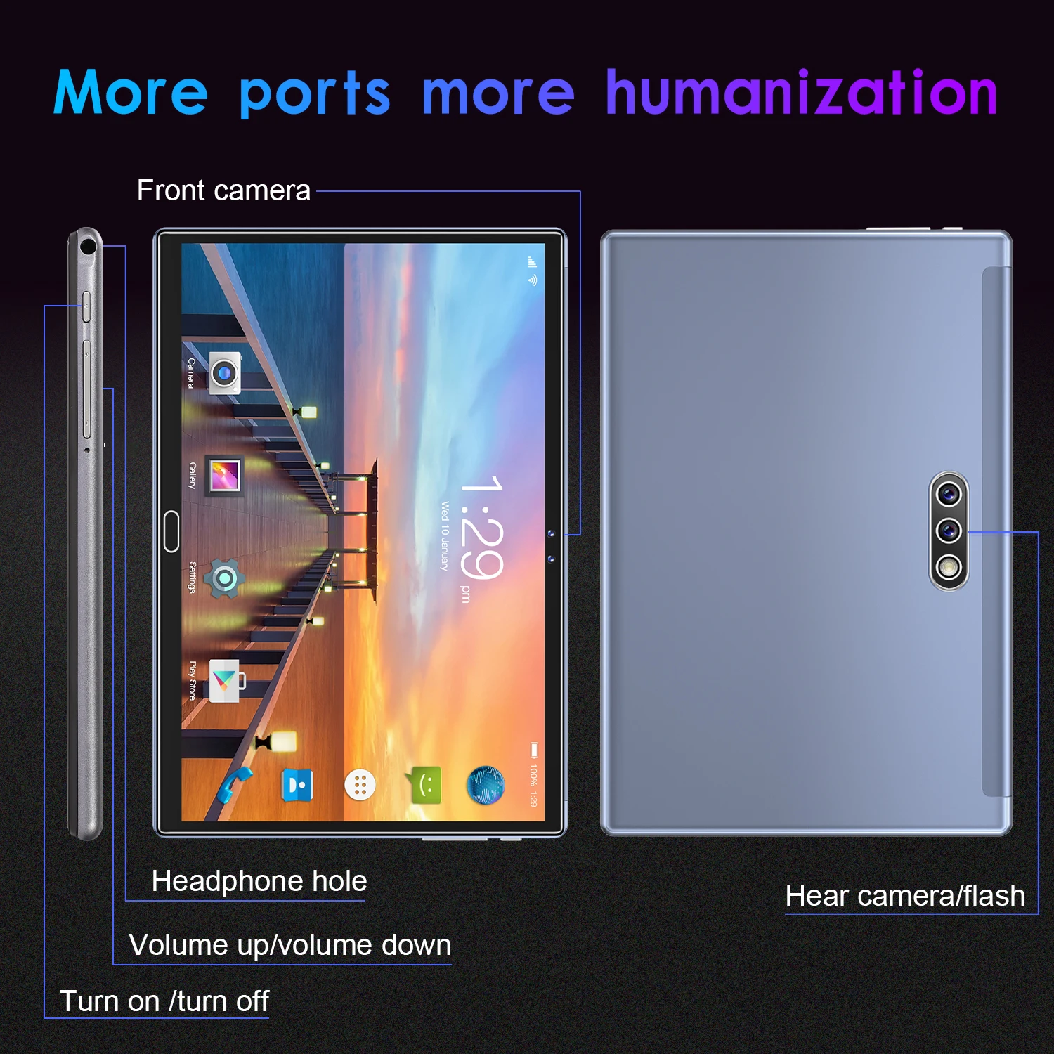 Tableta 2021 de 10,1 pulgadas, Triple C&aacute;mara, pantalla grande de alta definici&oacute;n, 4G, Android 9,0, 4GB de RAM, 64GB de ROM-3