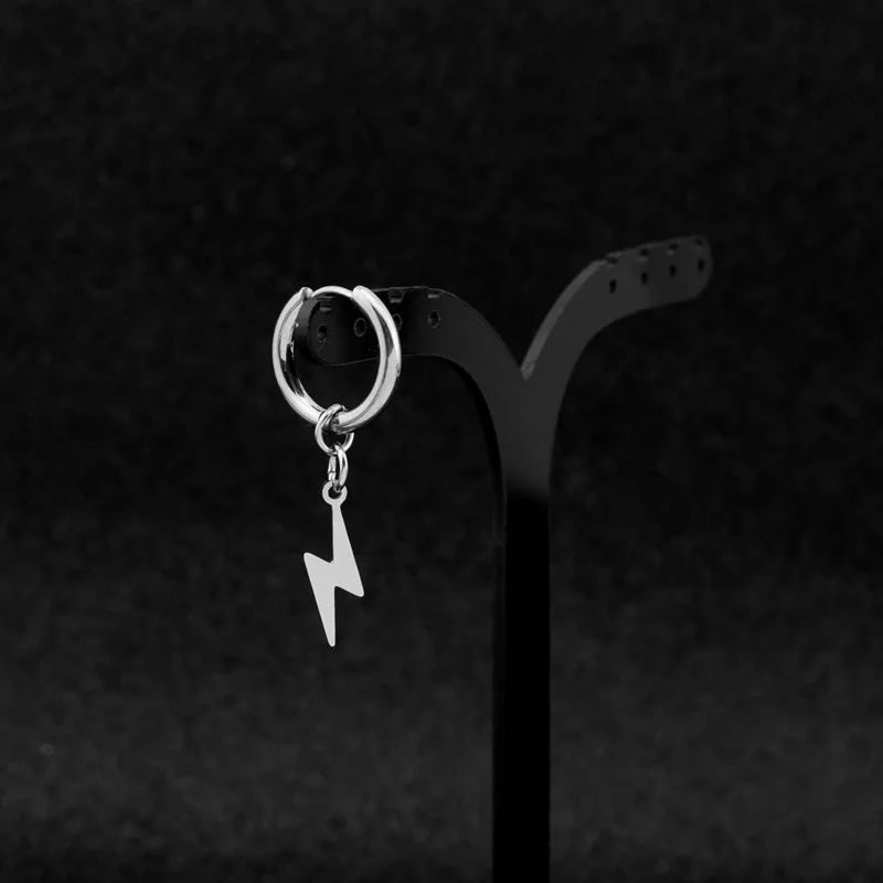 2020 Simple lightning stainless steel Pendant Earrings Korean kpop Charm Ear For Women Man Christmas Gift Jewelry images - 6