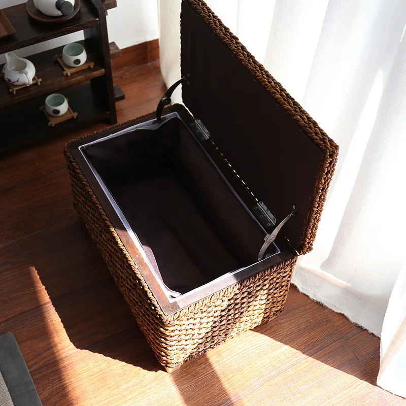 

Rural Cane Straw Receive Stool Storage Stool In Shoes Stool Foot Square Stool Sofa Can Sit People Organize Bin