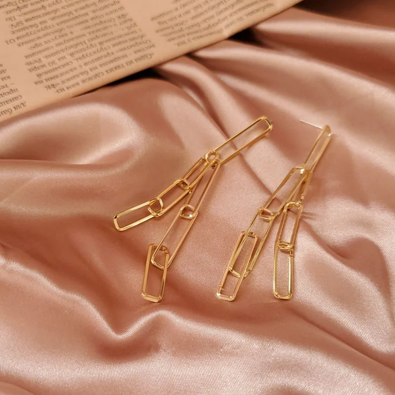 

Stylish Minimalist Multi Square Dangle Earrings for Women Statement Geometric Rectangular Link Long Metal Earrings