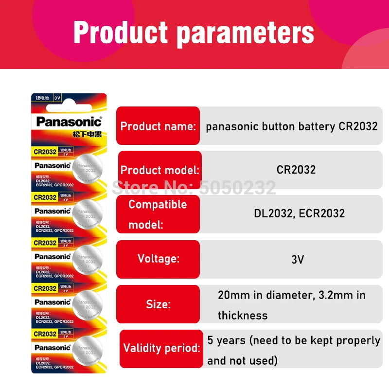 

10PCS/lot PANASONIC Original CR2032 Button Cell Battery 3V Lithium Batteries CR 2032 for Watch Toys Computer Calculator Control