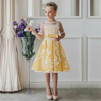 half sleeve princess flower girl dresses for wedding holy communion gown birthday party dress girl lace applique banquet dress