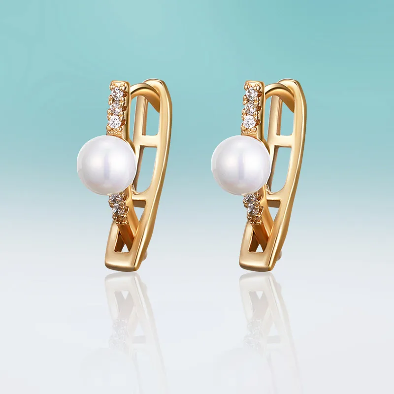 Gold MAIKALE New Fashion V-shape Cross Stud Earrings with Pearl Cubic Zirconia Gold Silver Color Plated Samll Earrings for Women Gift - Окраска металла: Gold