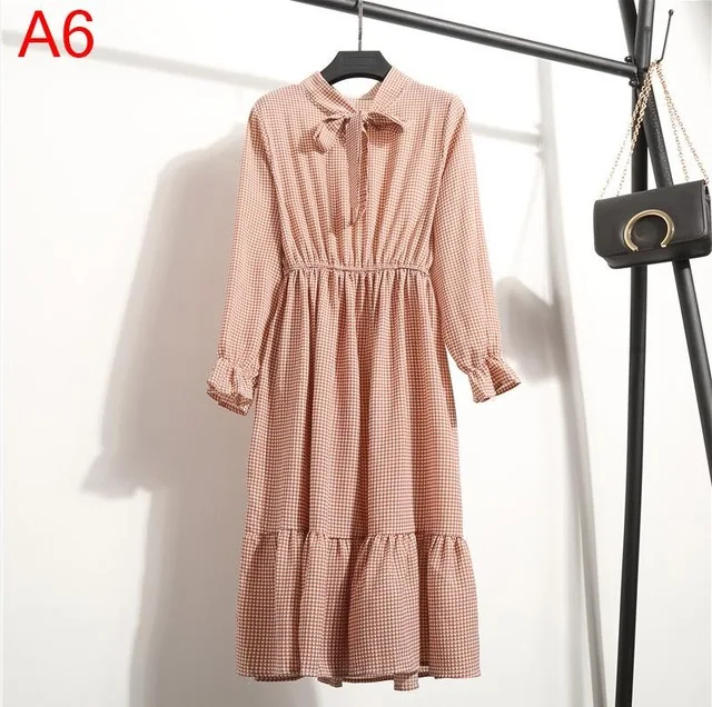 A6 Корейская черная рубашка Vestidos для офиса в горошек, винтажные осенние платья, Женское зимнее платье, миди платье с цветочным рисунком и длинным рукавом для женщин - Цвет: A6