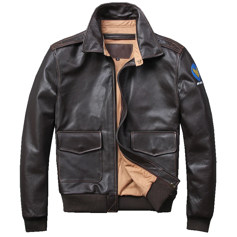 Мужские Куртки из натуральной кожи, воздушные силы, кожаные куртки пилота, Коричневое Пальто из коровьей кожи для мужчин - Цвет: brown