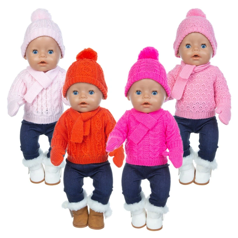 

Baby Born Clothes 43 Cm Sweater Suit+Hat+Scarf +Gloves Toys for Girls 18 Inch Reborn Dolls Dress for American Girl Doll Clothes