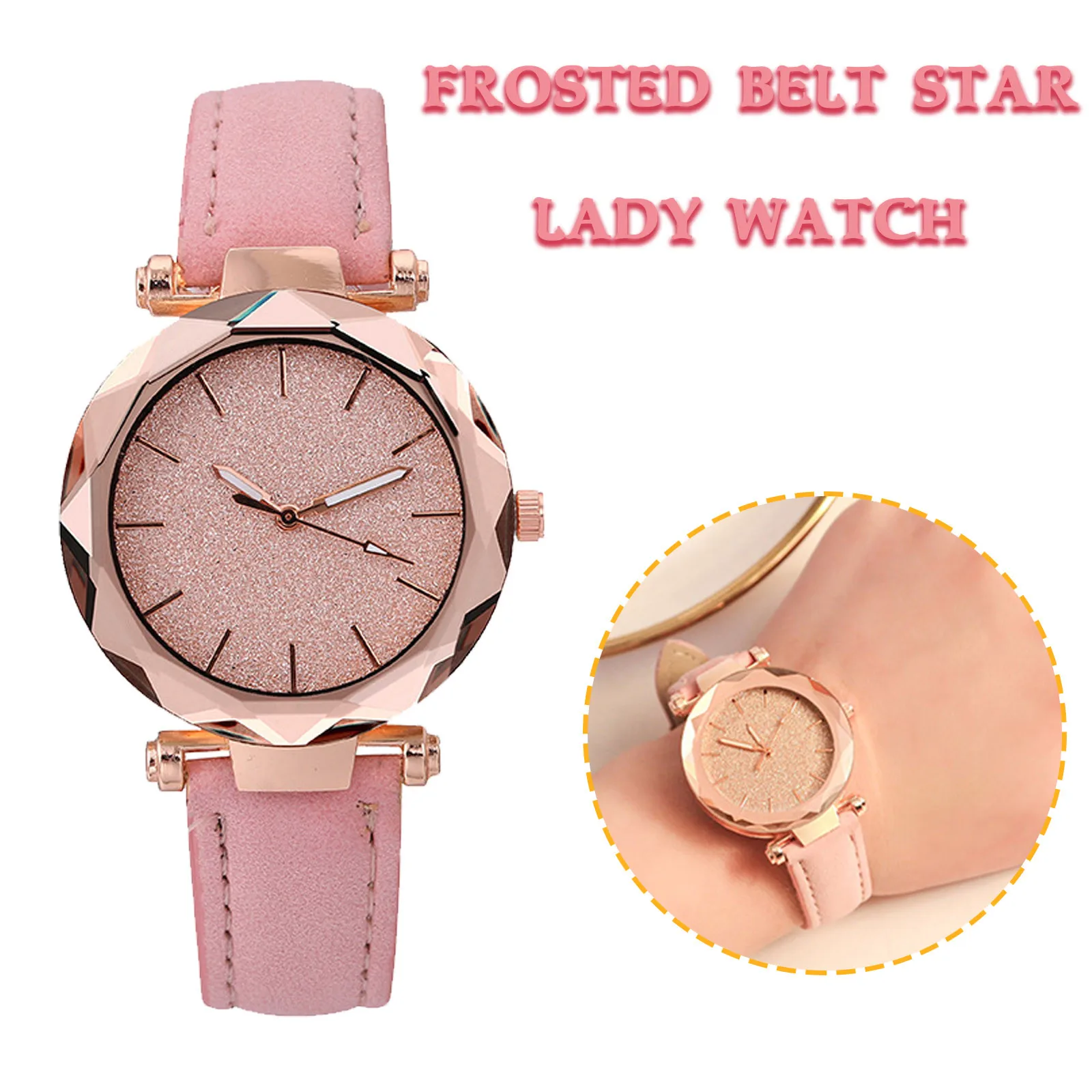 

Часы женские кварцевые под розовое золото с кожаным ремешком