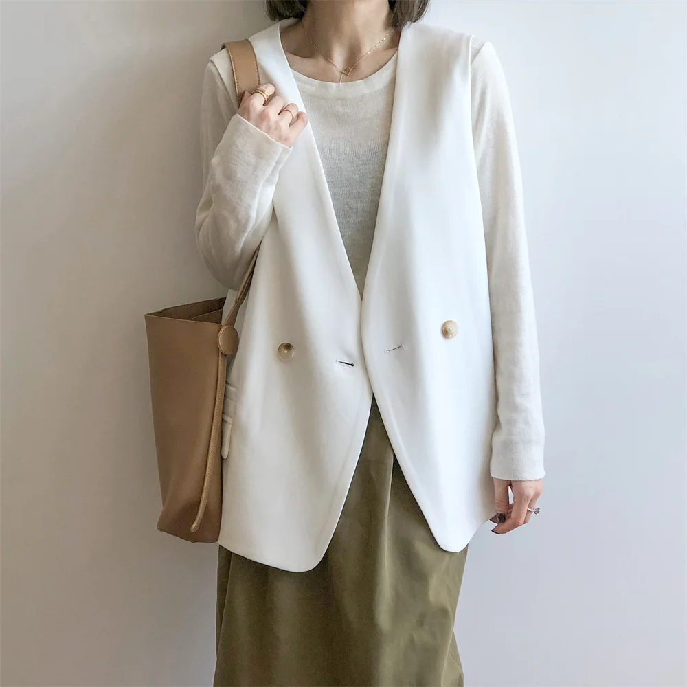 

HziriP Sleeveless Blazers Vest Coats Stylish Solid Plus Size Casual New Femme 2021 Autumn All Match Loose Mujer Lady Gentle OL