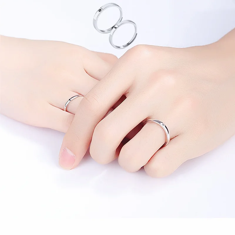 

2pcs/set Sun and Moon Lover Couple Rings Set Promise Wedding Bands Simple Opening Sun Moon Minimalist Silver Color Finger Ring
