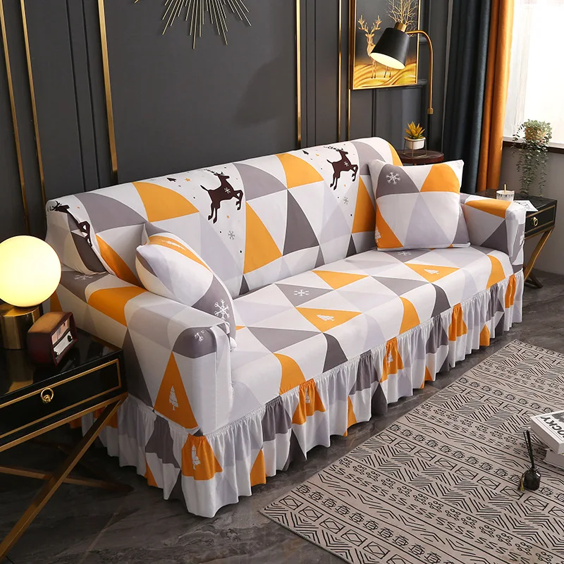 

Plaid Sofa Covers with Skirt Stretch Sofa Slipcovers for Living Room Elastic Couch Chair Cover Sofa Towel 1/2/3/4-seater