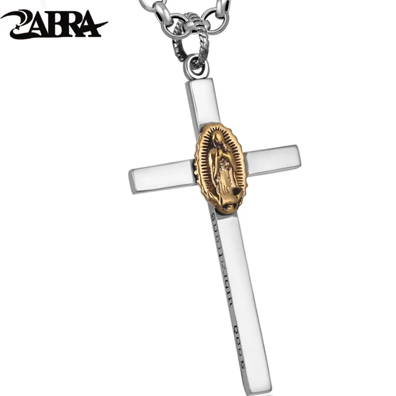 

ZABRA Solid 925 Sterling Silver Pendant 51*28mm Virgin Mary Cross Vintage Necklace Men Women Christmas Gift Christian Jewelry