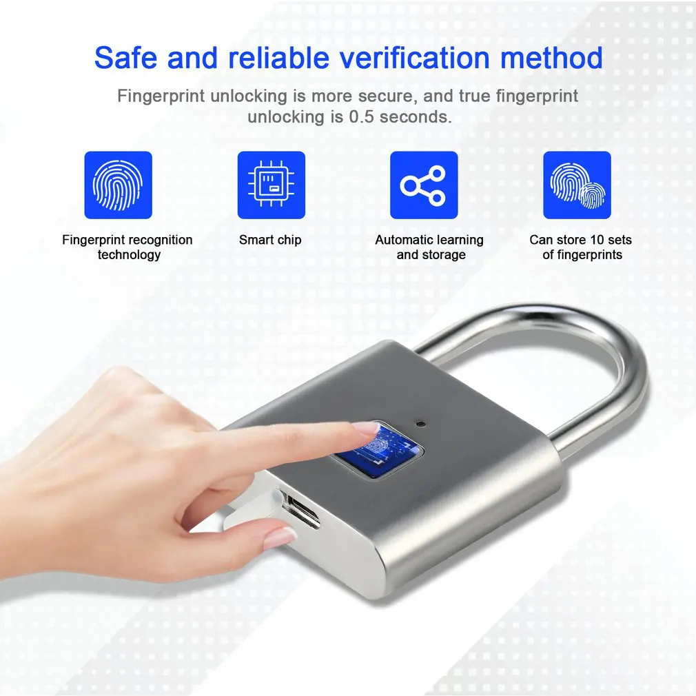 

O10 Keyless USB Rechargeable Door Lock Fingerprint Smart Padlock Quick Unlock Zinc alloy Metal Self Developing Chip Anti-Theft