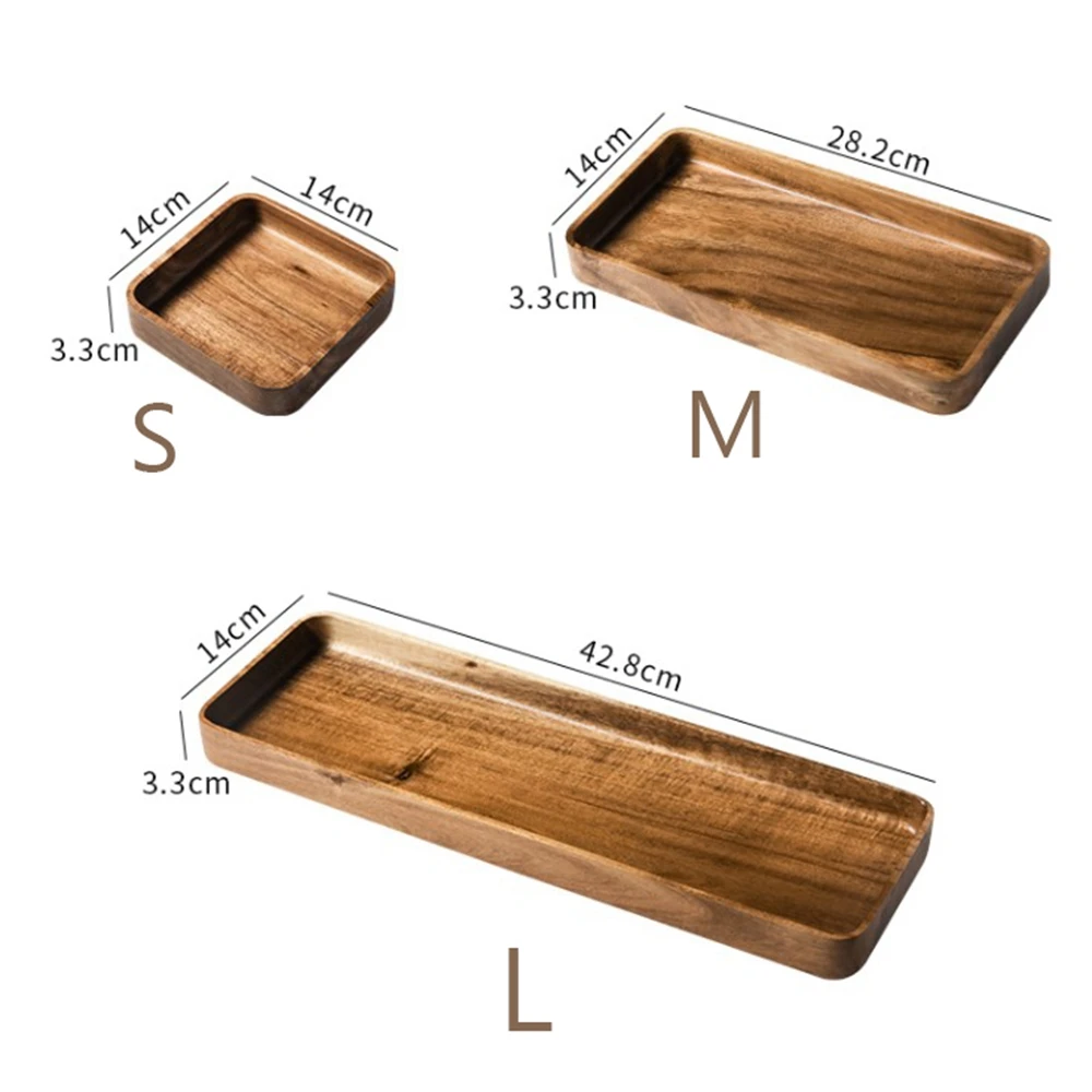 

Acacia Wood Serving Tray Square Rectangle Breakfast Sushi Snack Bread Dessert Cake Plate With Easy Carry Grooved Handle