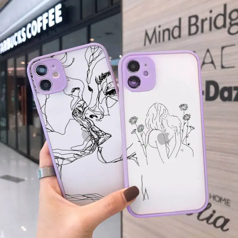 

Kiss More Often Line Drawing Abstract Phone Case Matte Transparent for iPhone 7 8 11 12 s mini pro X XS XR MAX Plus cover funda