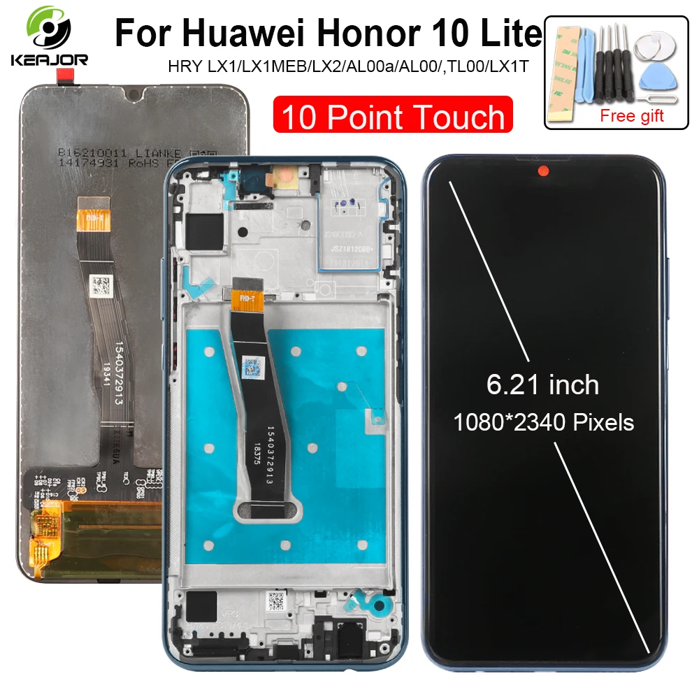 

Дисплей для Huawei Honor 10 Lite, сенсорный экран с рамкой в сборе для Huawei Honor 10 Lite HRY-LX1, сменный ЖК-дисплей 6,21 дюйма