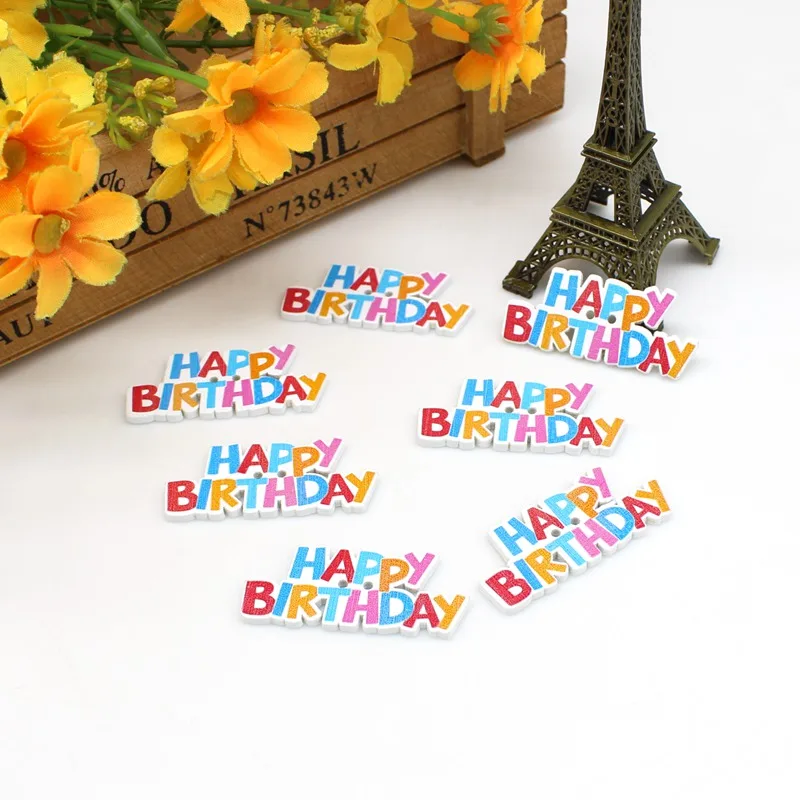 30 шт./лот Разноцветные деревянные пуговицы на день рождения для рукоделия и скрапбукинга декоративные пуговицы «сделай сам» 20x45 мм