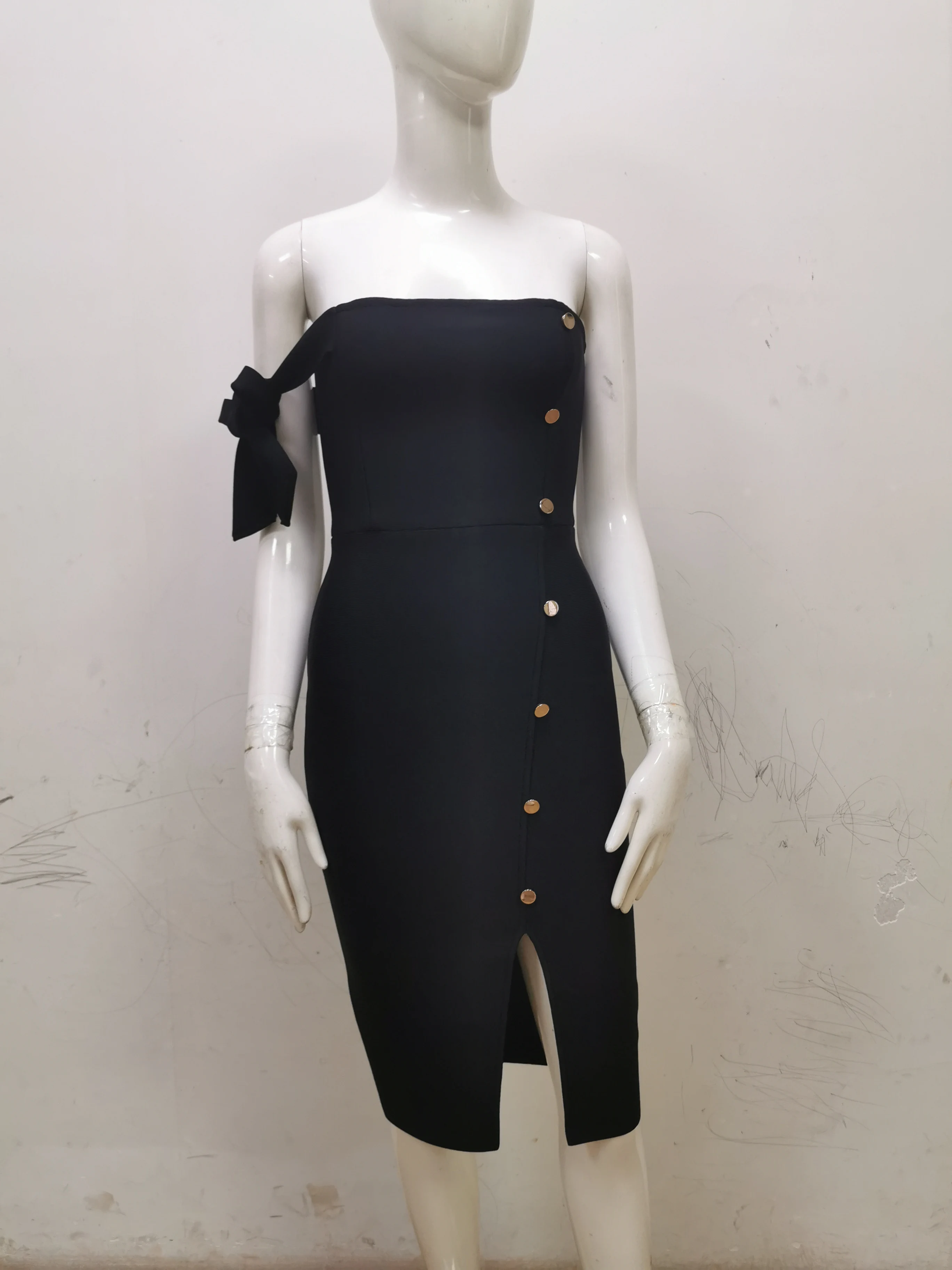 

2019 New Summer Women Celebrity Evening Runway Party Dress Vestidos Sexy Sleeveless Button Bodycon Strapless Club Dress