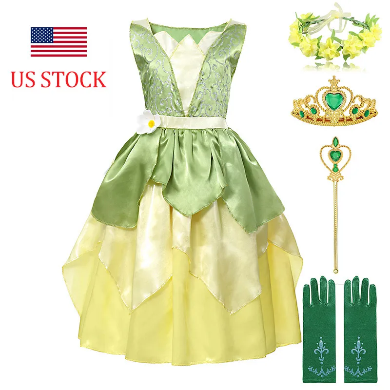Fairy Tale The Princess and Frog Costume for Kid Age 4-12 Years Girls Princess Tianna Dresses Birthday Fantasy Gown Party Frocks