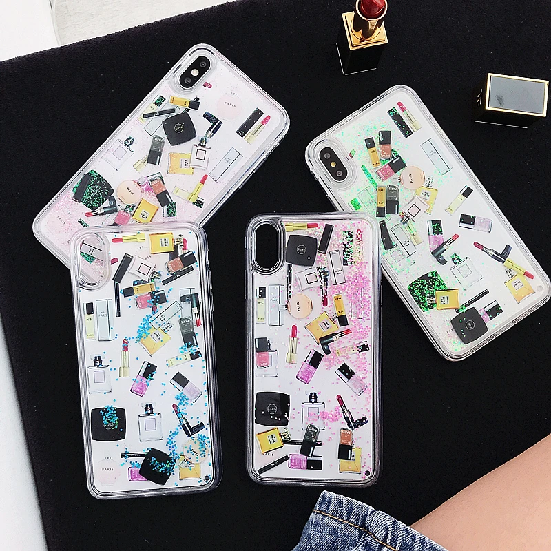 IPhone X XS XR XSMax 8 7 6 6s Plus модный макияж значок Lquid Блестящий песок чехол для