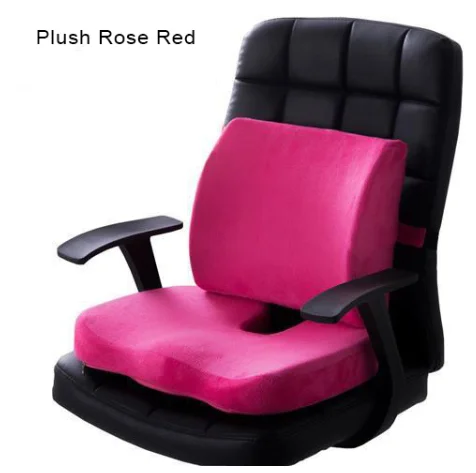 Plush Rose Red 2 в 1 бамбуковое волокно с эффектом памяти, подушка для сиденья, Подушка для спины, медленный отскок, поддержка талии, набор для дома, офиса, забота о здоровье, Подушка для стула - Цвет: Plush Rose Red