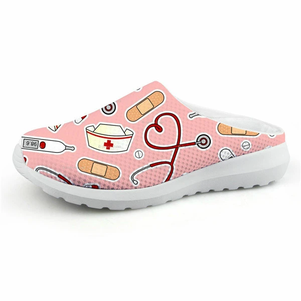 H5802CA ELVISWORDS Cartoon Nurse Print Slippers women Cute Medical Doctor Air Mesh Sandals Summer Casual Beach Flat shoes Zapatos Mujer - Цвет: H5802CA