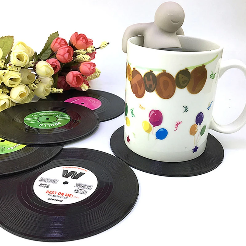 

Record Table Mats 6 Pcs Drink Coaster Table Placemats Heat-resistant Nonslip Pads Home Decor Creative Cup Coaster Kitchen Supply