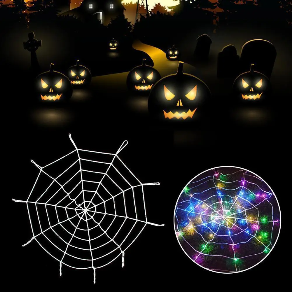 

Halloween Lights Spider Net LED Light Halloween Spider Web With LED Colorful Lights For Home Festival Party Christmas Decoration