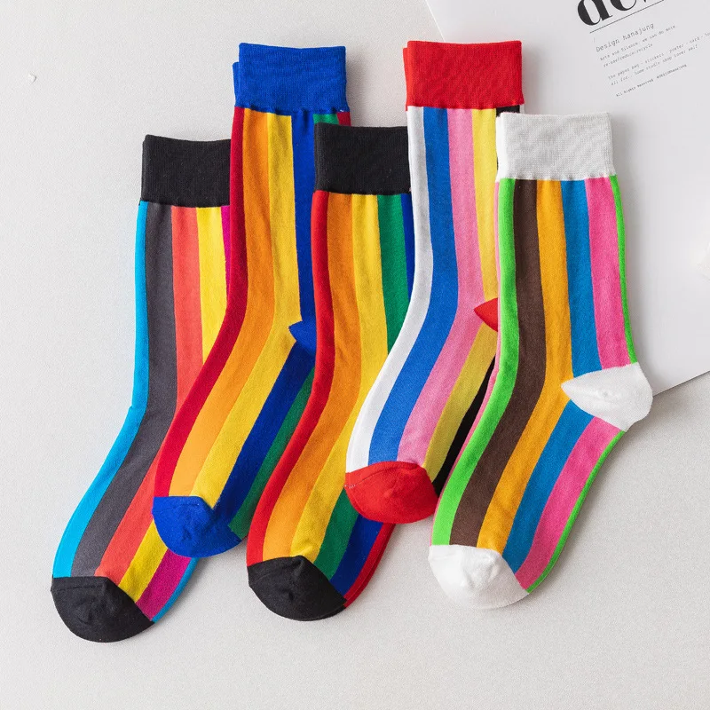 

2020 fashionLong thermo Socks women's funny happy Harajuku Cotton socks with prints rainbow stripe Hip hop Christmas gift winter