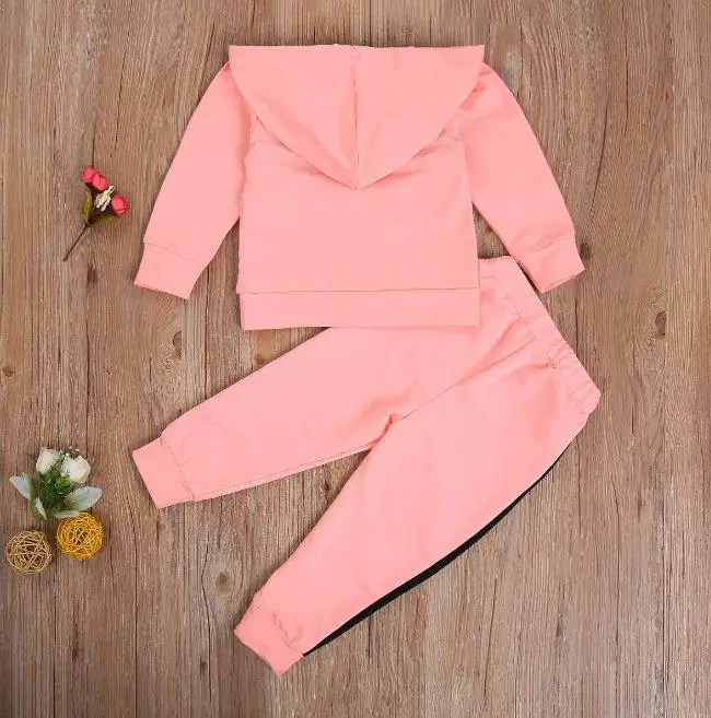 

Autumn Children Clothes Set Girls Pink Letter Printed Pattern Hooded Pullover Sweatshirt Long Pants Cotton Warm Clothing