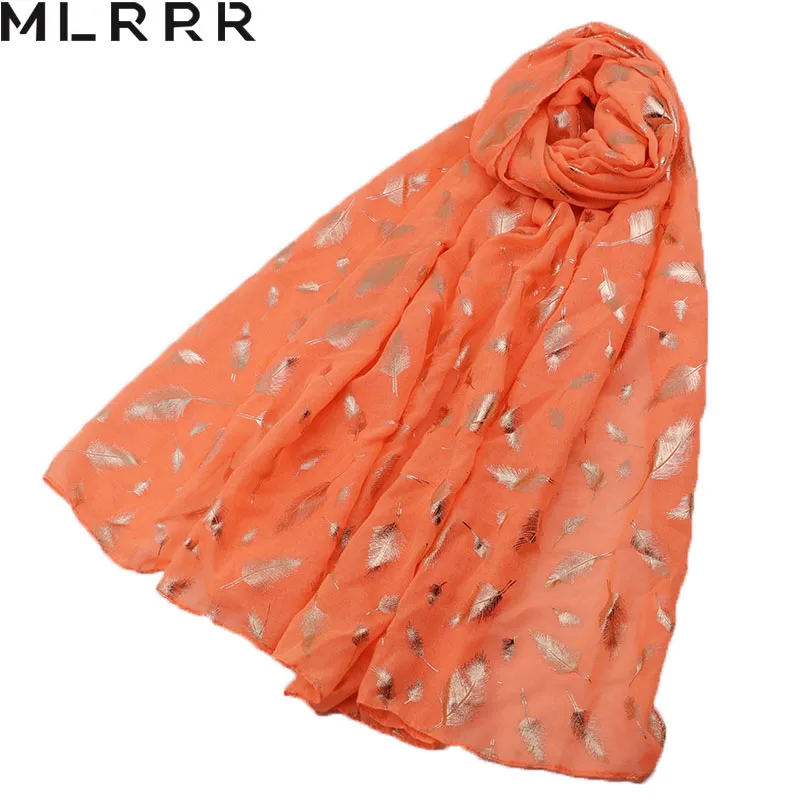 MLRRR новый золотой шарф с принтом перо узор морской солнцезащитный Праздничный