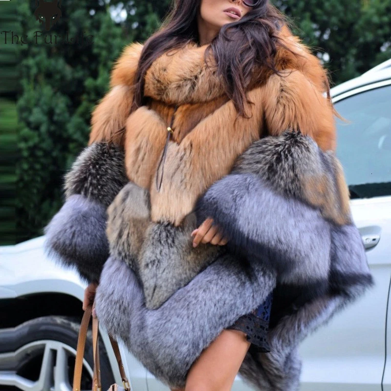 Женская накидка из натурального меха TOPFUR плотная Лисьего с длинными рукавами и