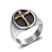 mens stainless steel christian religious ring jesus christ crucifix cross signet god blessing punk bikers ring
