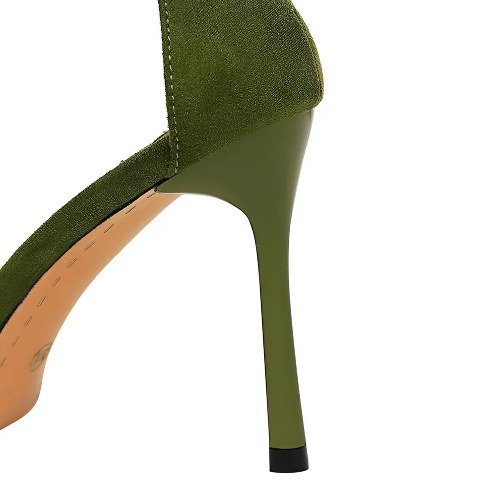 Женские босоножки на высоком каблуке 2021 см Зеленые из флока туфли шпильке с