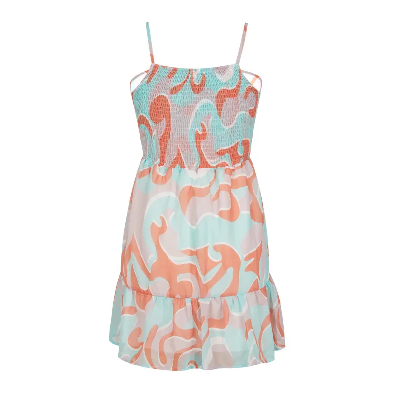 

hirigin Summer Printing Sling Short Dress Casual High-waist Women Beach Dress Sexy Chic Female A-line 2021