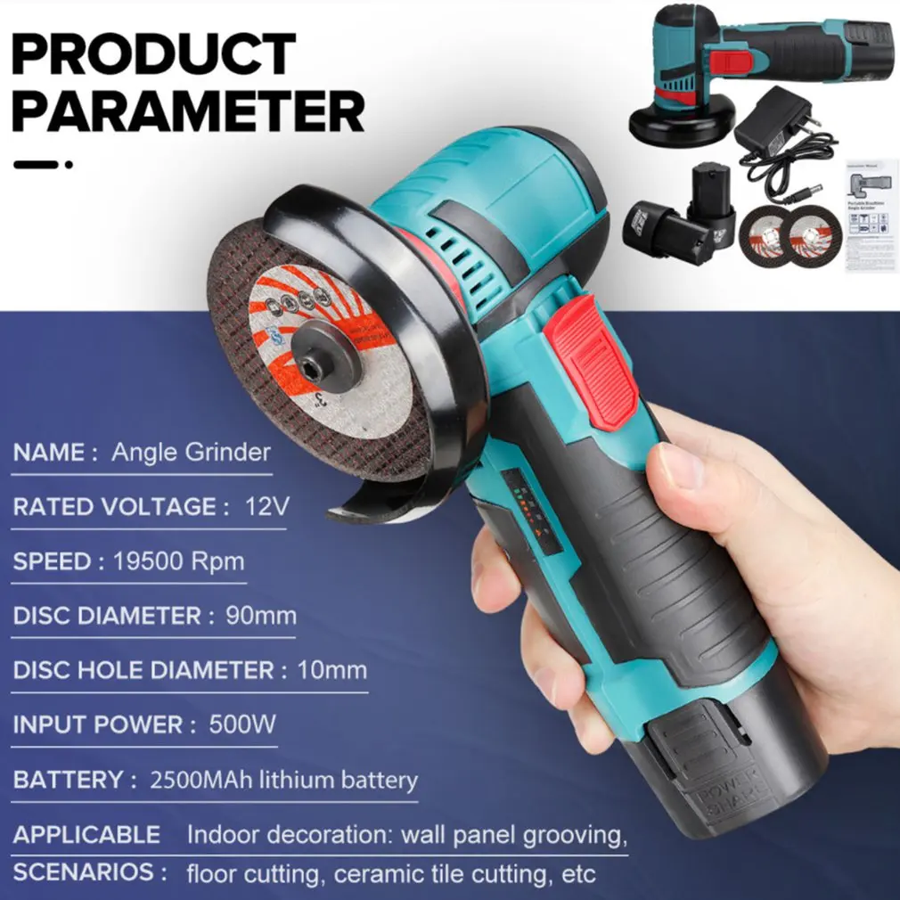

Mini Brushless Angle Grinder With Rechargeable Lithium Battery Cordless Polishing Machine Diamond Cutting Power Tool 12V 500W