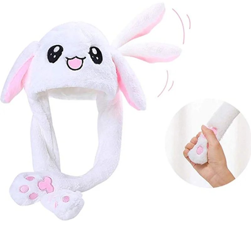 Счастливый плюшевый заячьими ушками шапка танцующий сжимающее ухо вертикальное
