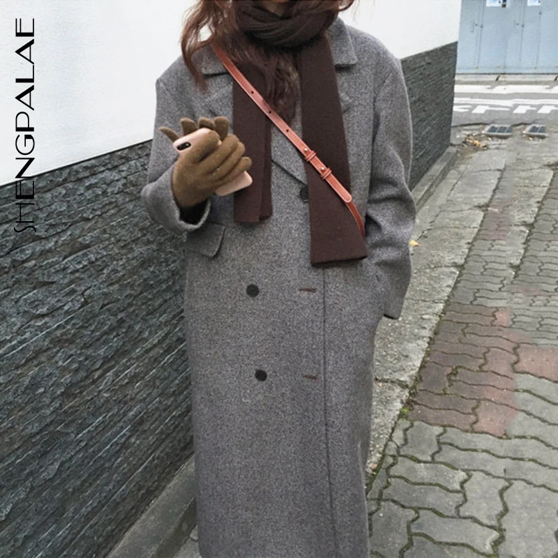 SHENGPALAE новый дизайн сплошной цвет отложной воротник Тренч длинный рукав 2019 зима