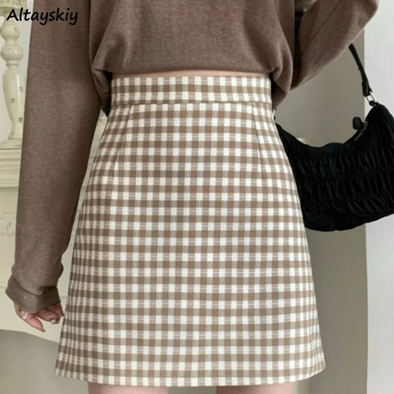 

Skirts Women Summer Plaid England Style College Female All-match Trendy Sweet High Waist A-line Ulzzang Vintage Chic Mini Ins