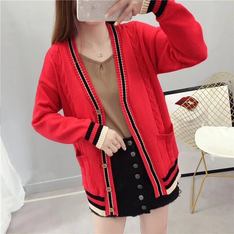 Women sweater knit striped cardigans full sleeve and length single breasted solid spring autumn casual 2019 fashion |