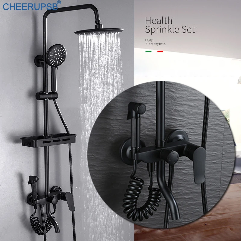 Матовый черный набор для душа настенная система дождевой круглые диски