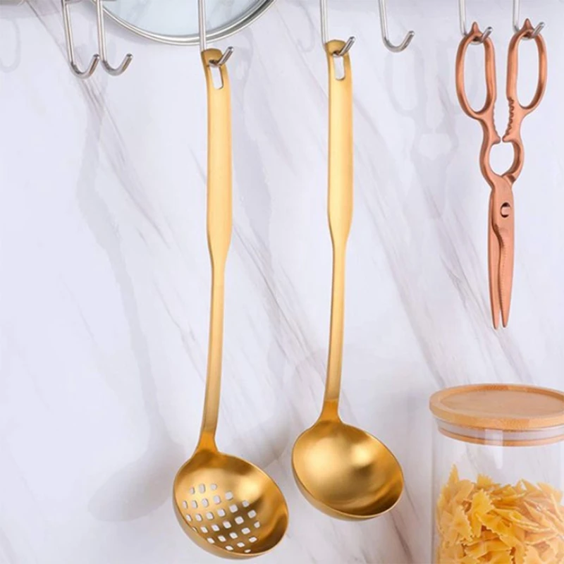 Gold Soup Ladle Colander Set Long Handle Stainless Steel Kitchenware Cookware Serving Spoon for Cooking Utensil(2 PCS) | Дом и сад
