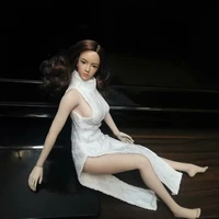 white color 16 scale sexy high neck sleeveless lace cheongsam high split long dress model fit 12 inches action figure doll