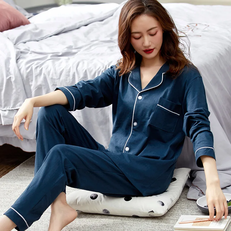 

Women 100% Cotton Pajamas Winter Dormir Lounge Sleepwear Solid White Pijama Mujer Bedroom Home Clothes Pure Cotton Pyjamas PJs