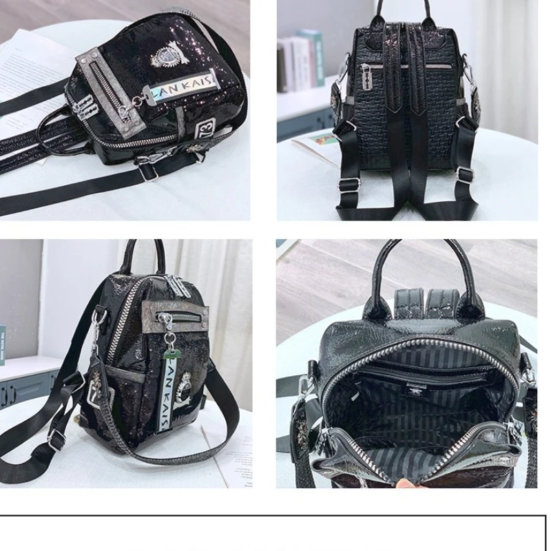 

Sparkle Sequines Women's Backpacks for School Girls Shoulder Bags Fashion Sac A Dos Black Silver Mochila Femenina