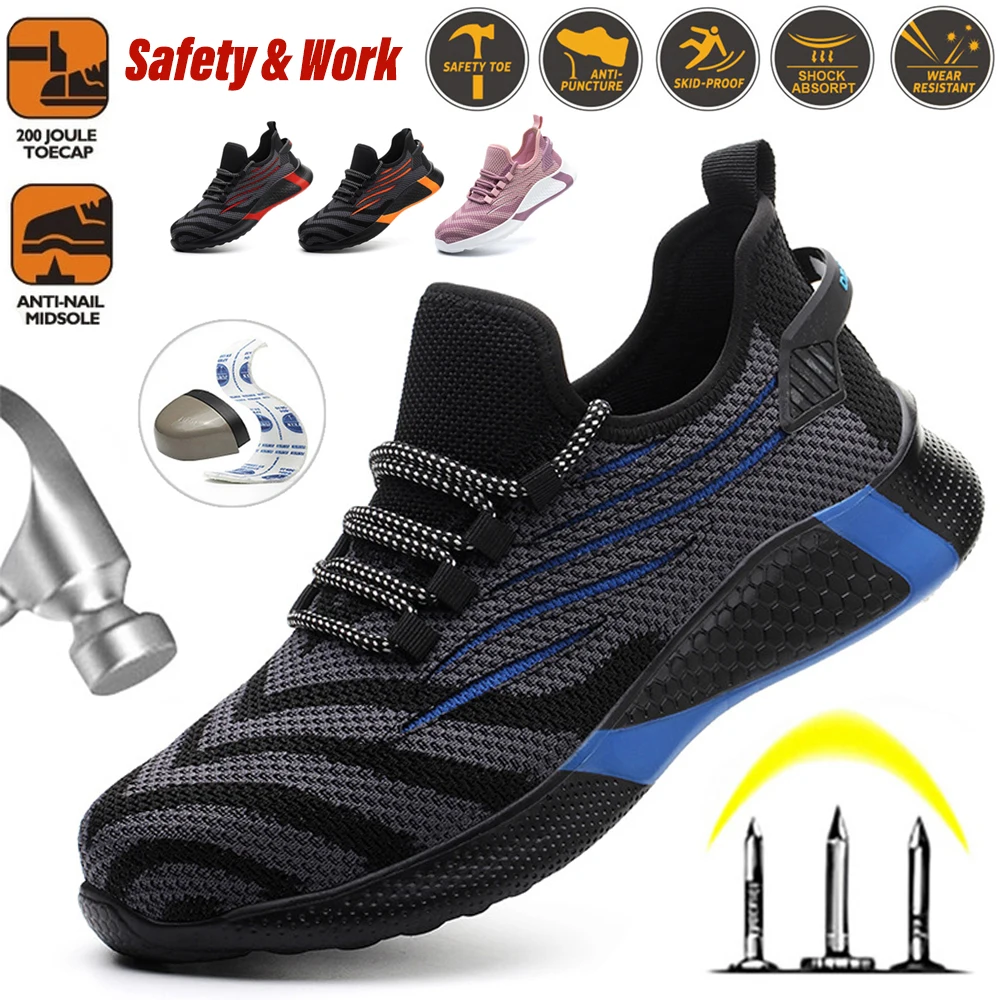 

Защитные и рабочие ботинки со стальным верхом, противоударные летние дышащие рабочие кроссовки Autu для мужчин и женщин, мужские